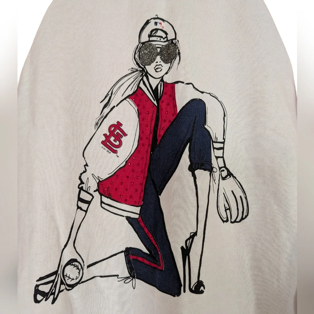 GiII4Her St. Louis Cardinals Graphic Sweatshirt XS | NWT Glittered Baseball - Picture 4 of 10
